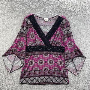 Fashion Bug Stretch Crossover Top Women's Small Purple Boho Butterfly Sleeve Top